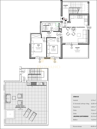 Attico con due camere da letto con vista mare e terrazza sul tetto a Čiovo, zona Salduna vicino al campeggio Rožac - 64 m2 + 60 m2 di terrazza sul tetto